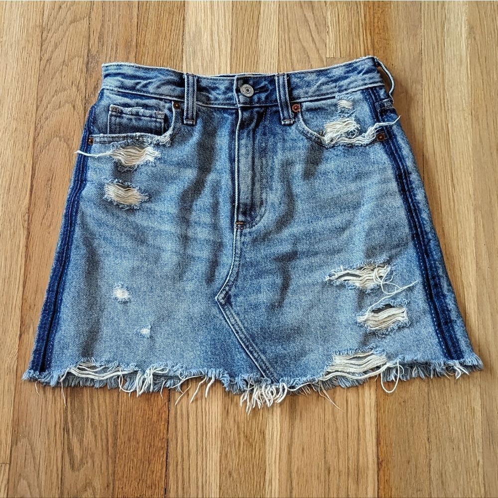 Abercrombie & Fitch denim jean distressed mini skirt